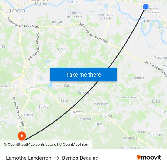 Lamothe-Landerron to Bernos-Beaulac map