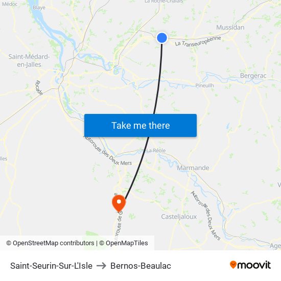 Saint-Seurin-Sur-L'Isle to Bernos-Beaulac map