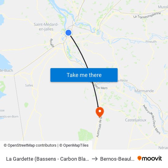 La Gardette (Bassens - Carbon Blanc) to Bernos-Beaulac map