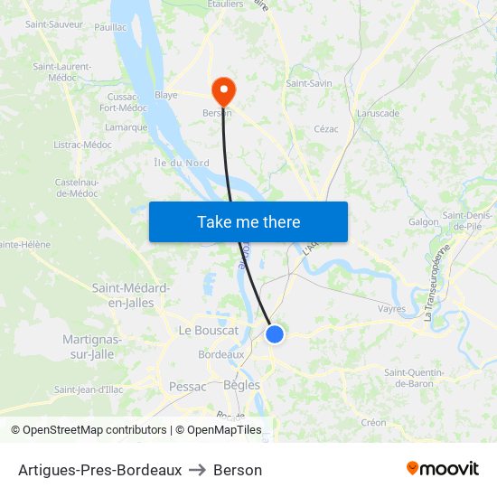 Artigues-Pres-Bordeaux to Berson map
