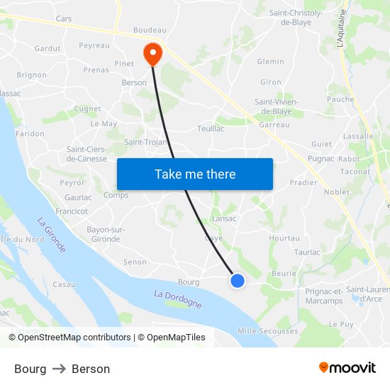 Bourg to Berson map