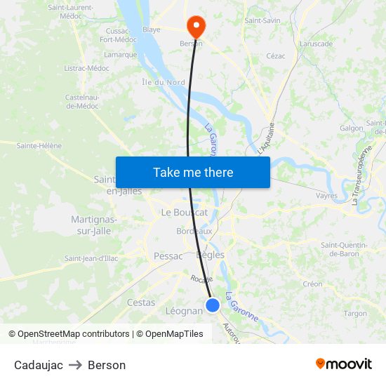 Cadaujac to Berson map