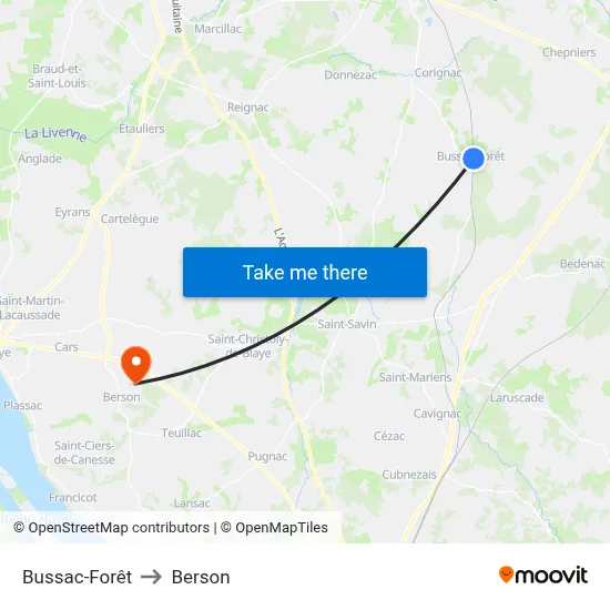 Bussac-Forêt to Berson map
