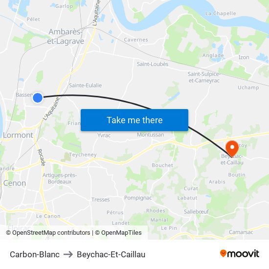 Carbon-Blanc to Beychac-Et-Caillau map