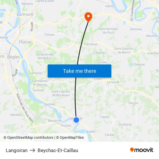Langoiran to Beychac-Et-Caillau map