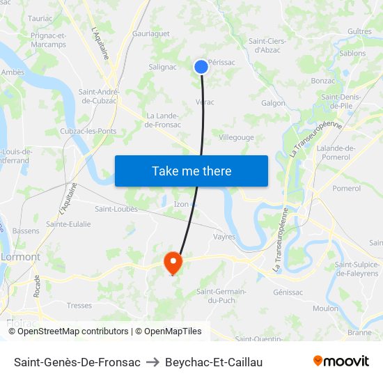 Saint-Genès-De-Fronsac to Beychac-Et-Caillau map