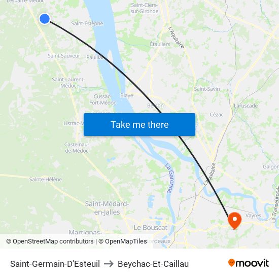 Saint-Germain-D'Esteuil to Beychac-Et-Caillau map