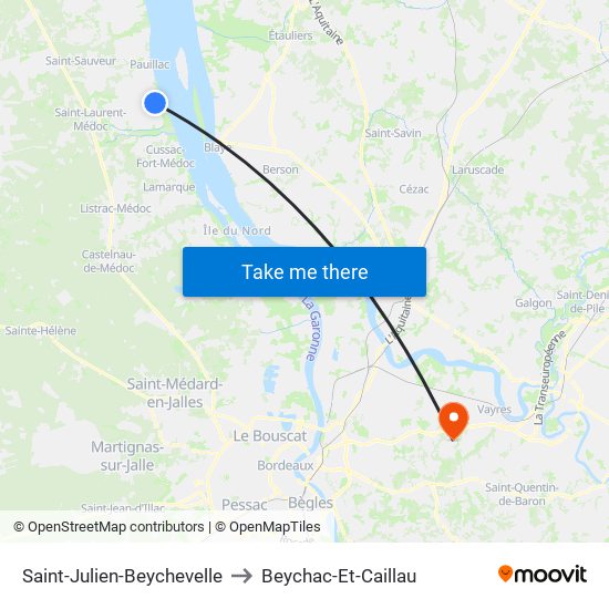 Saint-Julien-Beychevelle to Beychac-Et-Caillau map