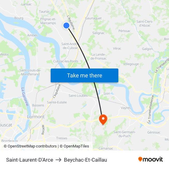 Saint-Laurent-D'Arce to Beychac-Et-Caillau map