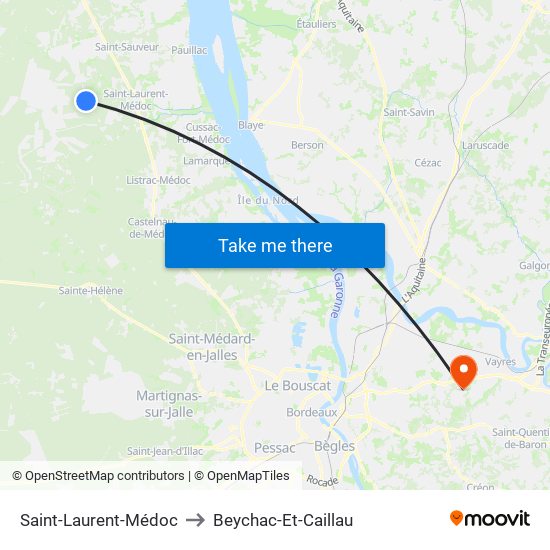 Saint-Laurent-Médoc to Beychac-Et-Caillau map