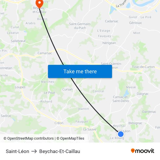 Saint-Léon to Beychac-Et-Caillau map
