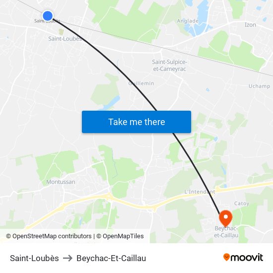 Saint-Loubès to Beychac-Et-Caillau map