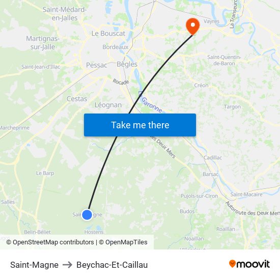 Saint-Magne to Beychac-Et-Caillau map