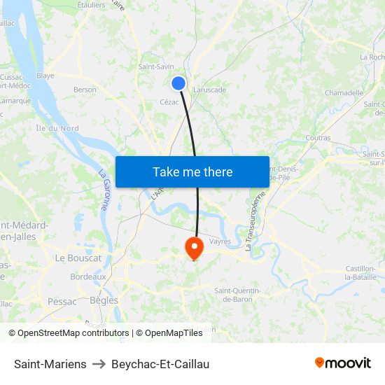 Saint-Mariens to Beychac-Et-Caillau map