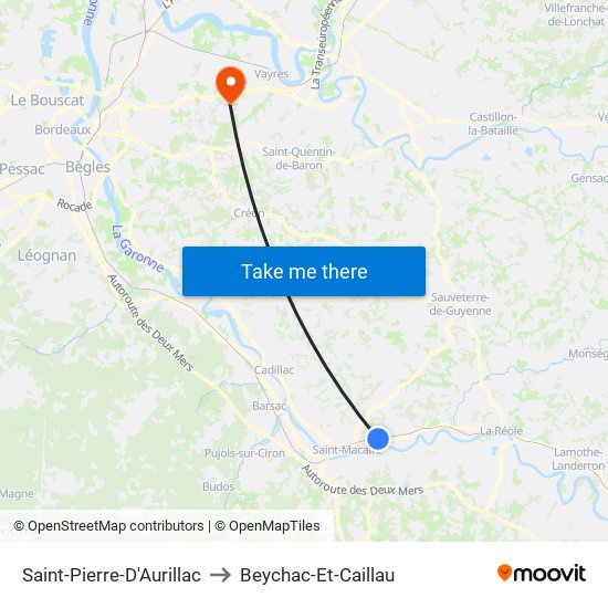 Saint-Pierre-D'Aurillac to Beychac-Et-Caillau map