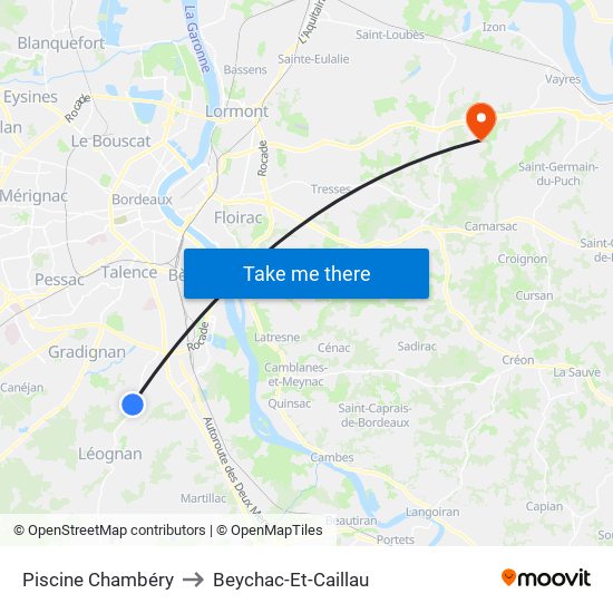 Piscine Chambéry to Beychac-Et-Caillau map