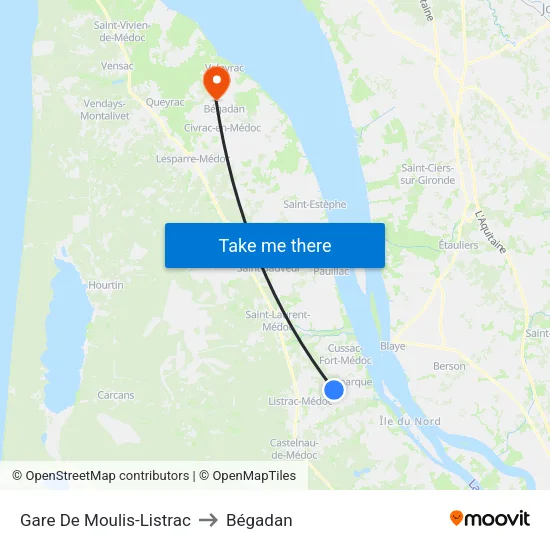 Gare De Moulis-Listrac to Bégadan map