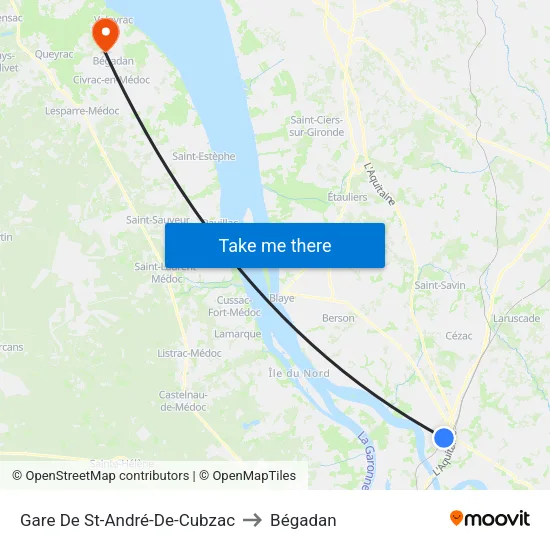 Gare De St-André-De-Cubzac to Bégadan map
