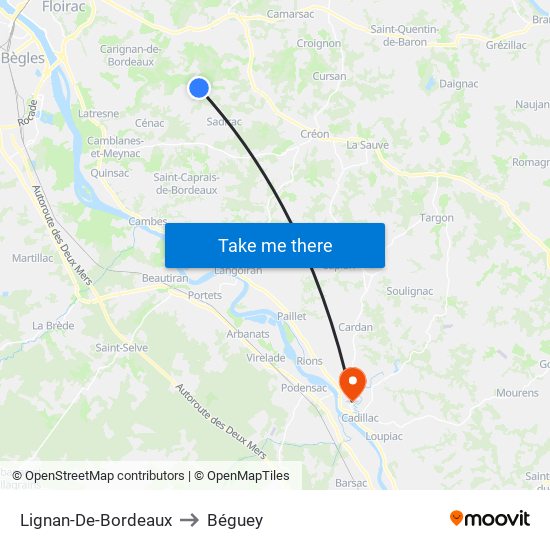 Lignan-De-Bordeaux to Béguey map