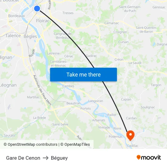 Gare De Cenon to Béguey map