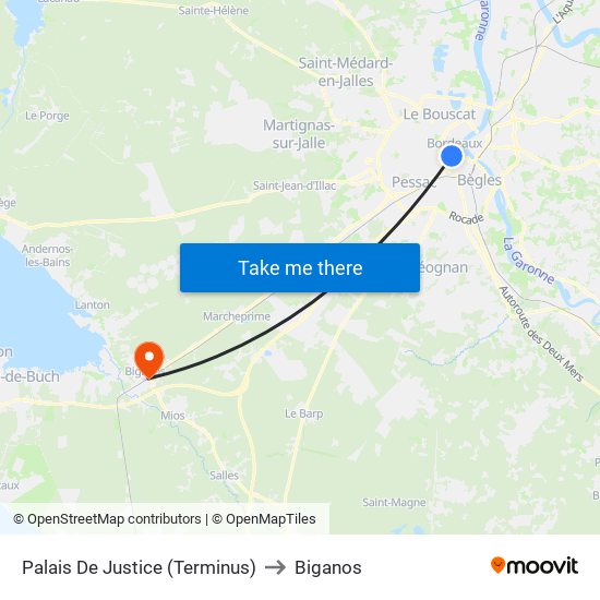 Palais De Justice (Terminus) to Biganos map