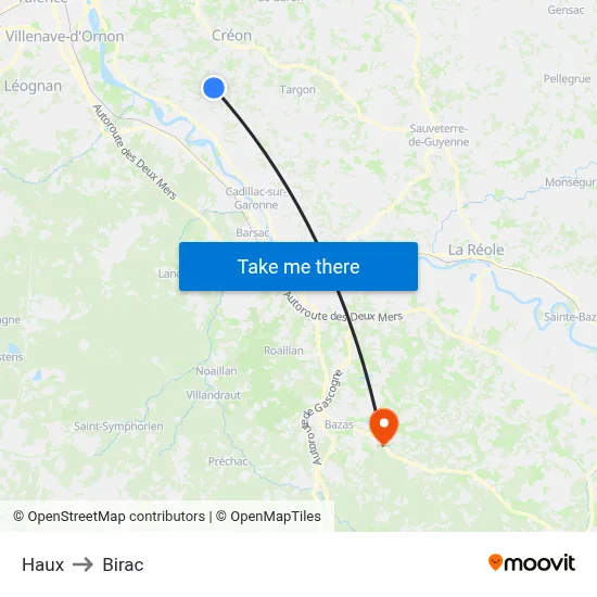Haux to Birac map