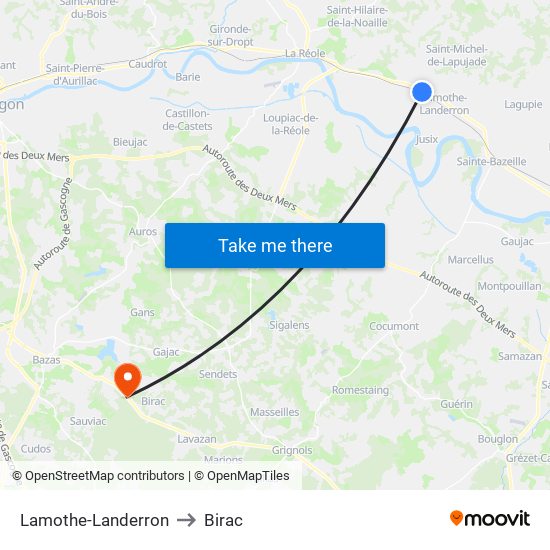 Lamothe-Landerron to Birac map