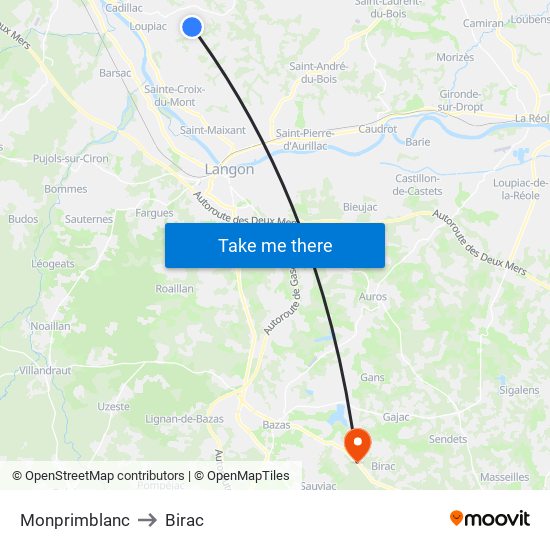 Monprimblanc to Birac map