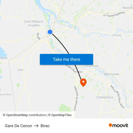 Gare De Cenon to Birac map