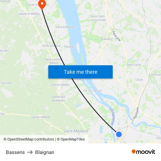 Bassens to Blaignan map