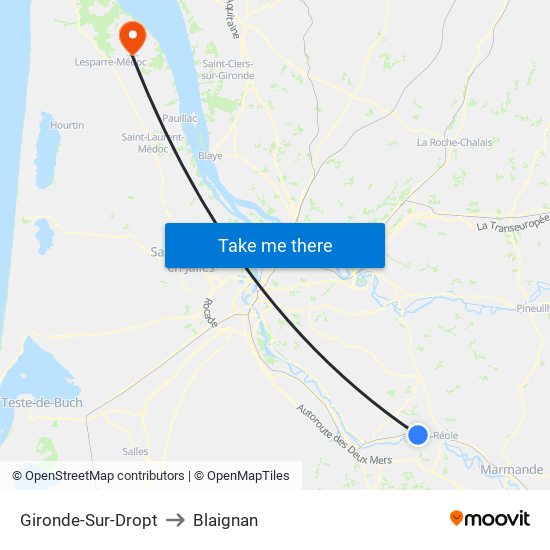 Gironde-Sur-Dropt to Blaignan map