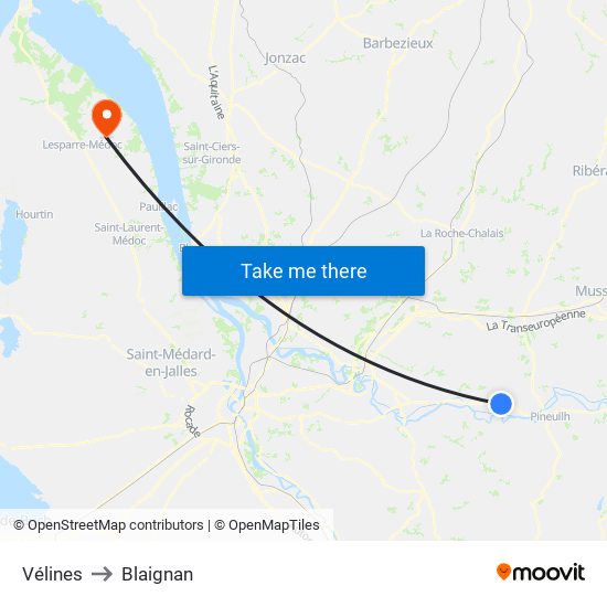 Vélines to Blaignan map