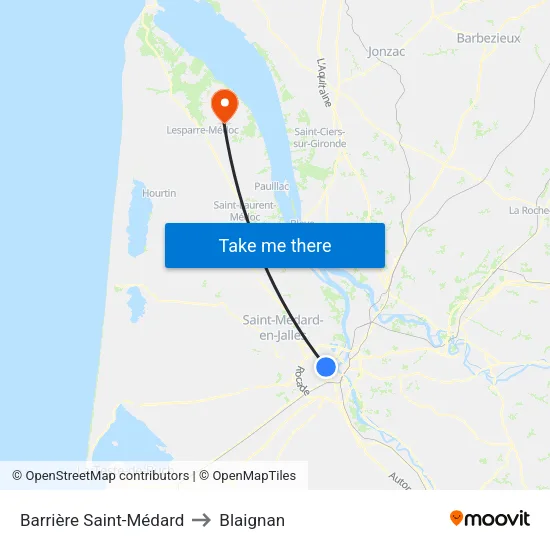 Barrière Saint-Médard to Blaignan map