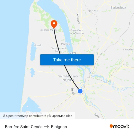 Barrière Saint-Genès to Blaignan map