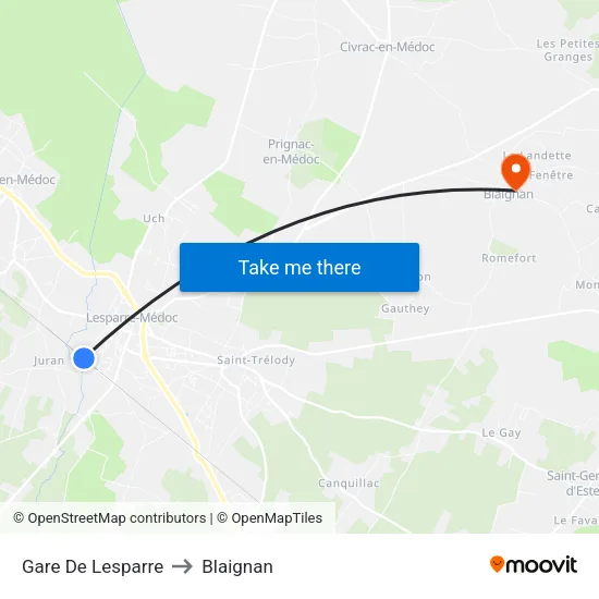 Gare De Lesparre to Blaignan map