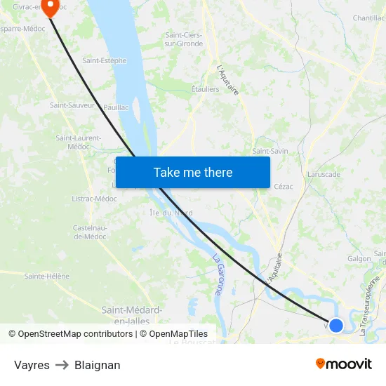 Vayres to Blaignan map