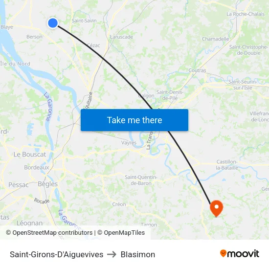 Saint-Girons-D'Aiguevives to Blasimon map