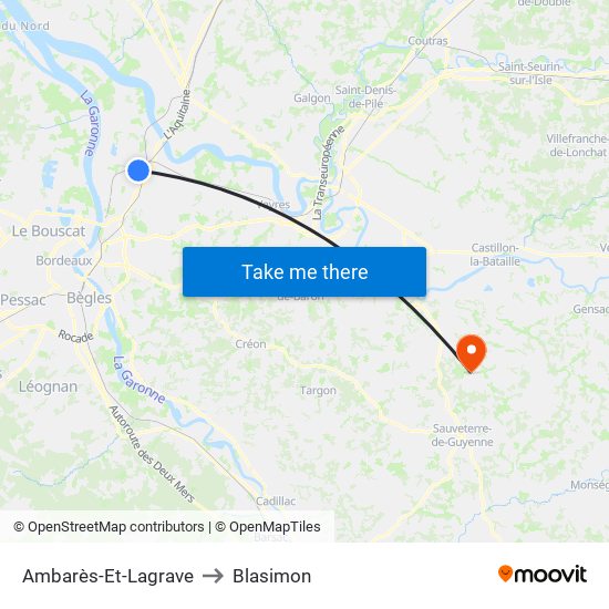 Ambarès-Et-Lagrave to Blasimon map
