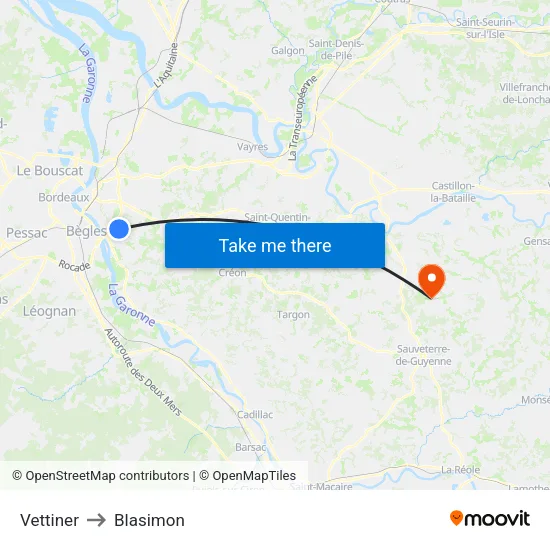 Vettiner to Blasimon map