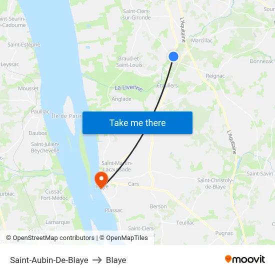 Saint-Aubin-De-Blaye to Blaye map
