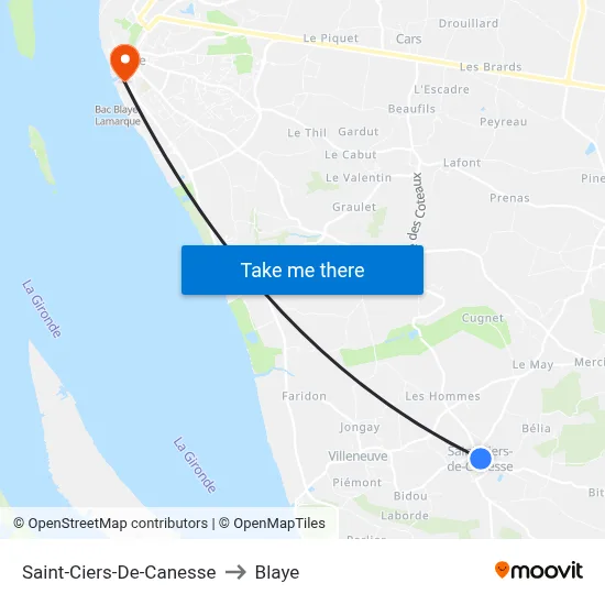 Saint-Ciers-De-Canesse to Blaye map