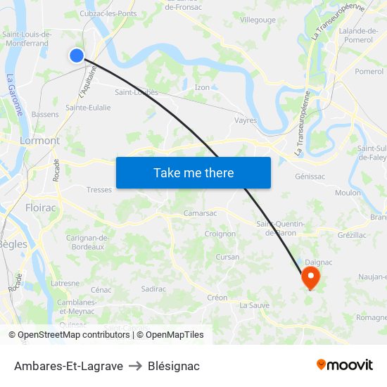Ambares-Et-Lagrave to Blésignac map