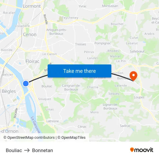 Bouliac to Bonnetan map