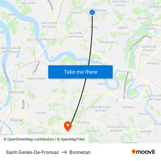 Saint-Genès-De-Fronsac to Bonnetan map