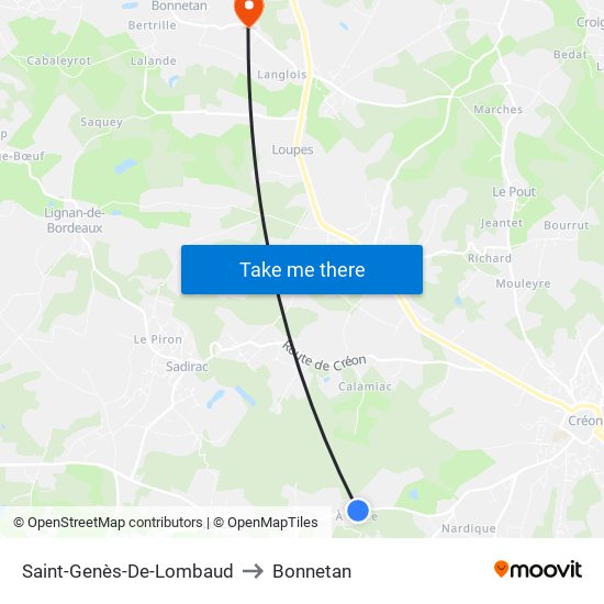 Saint-Genès-De-Lombaud to Bonnetan map