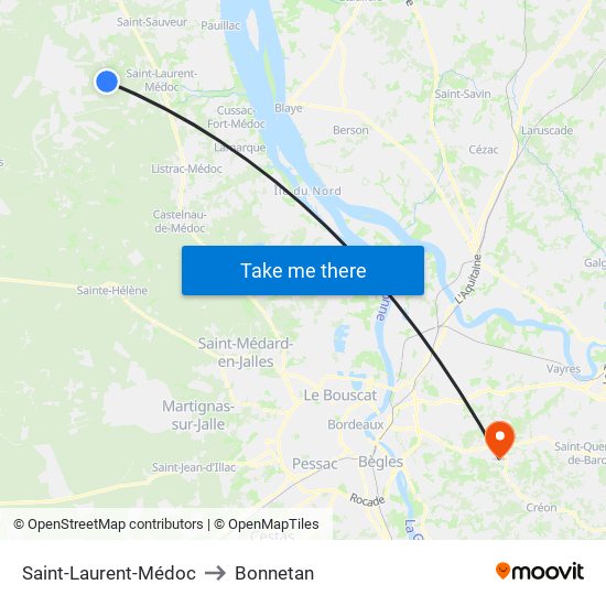 Saint-Laurent-Médoc to Bonnetan map