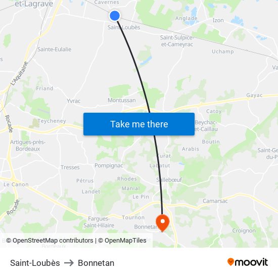 Saint-Loubès to Bonnetan map
