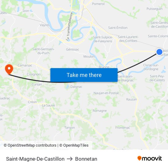 Saint-Magne-De-Castillon to Bonnetan map