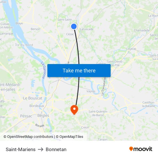 Saint-Mariens to Bonnetan map