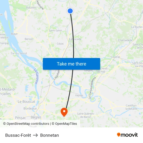 Bussac-Forêt to Bonnetan map